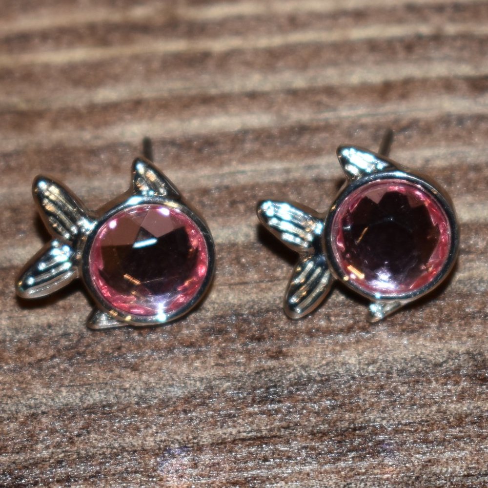 Pair of Pink Stone Fish Stud Earrings